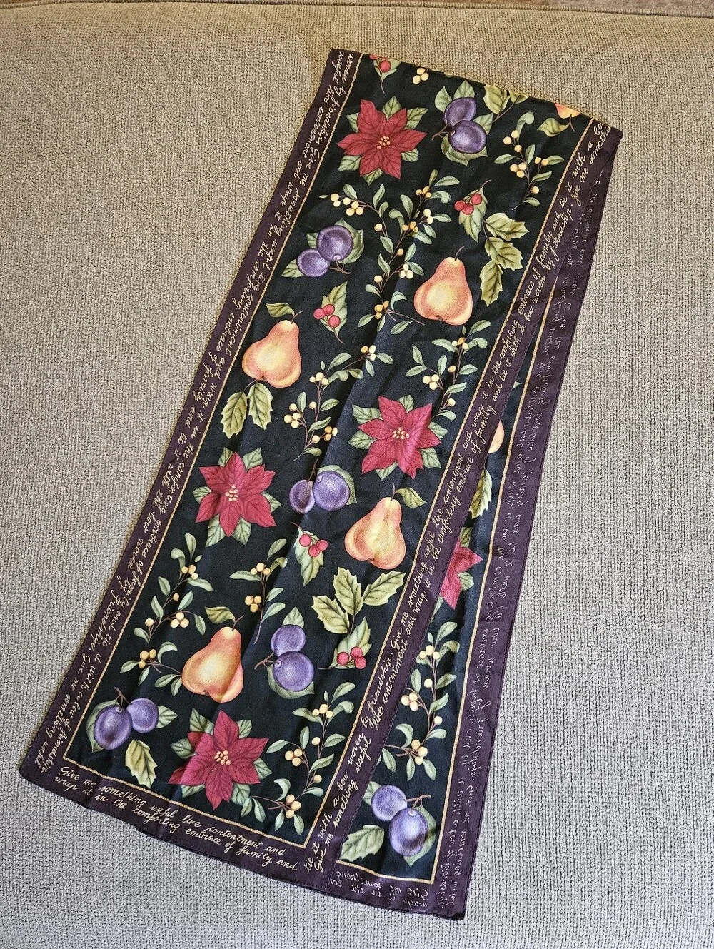 Fruit & Floral Silk Scarf With Family & Friendship Quote